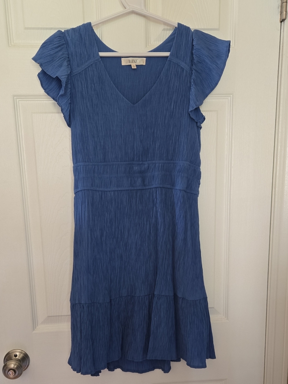 MINE Blue V-Neck Flutter Sleeve Midi Dress Size Large